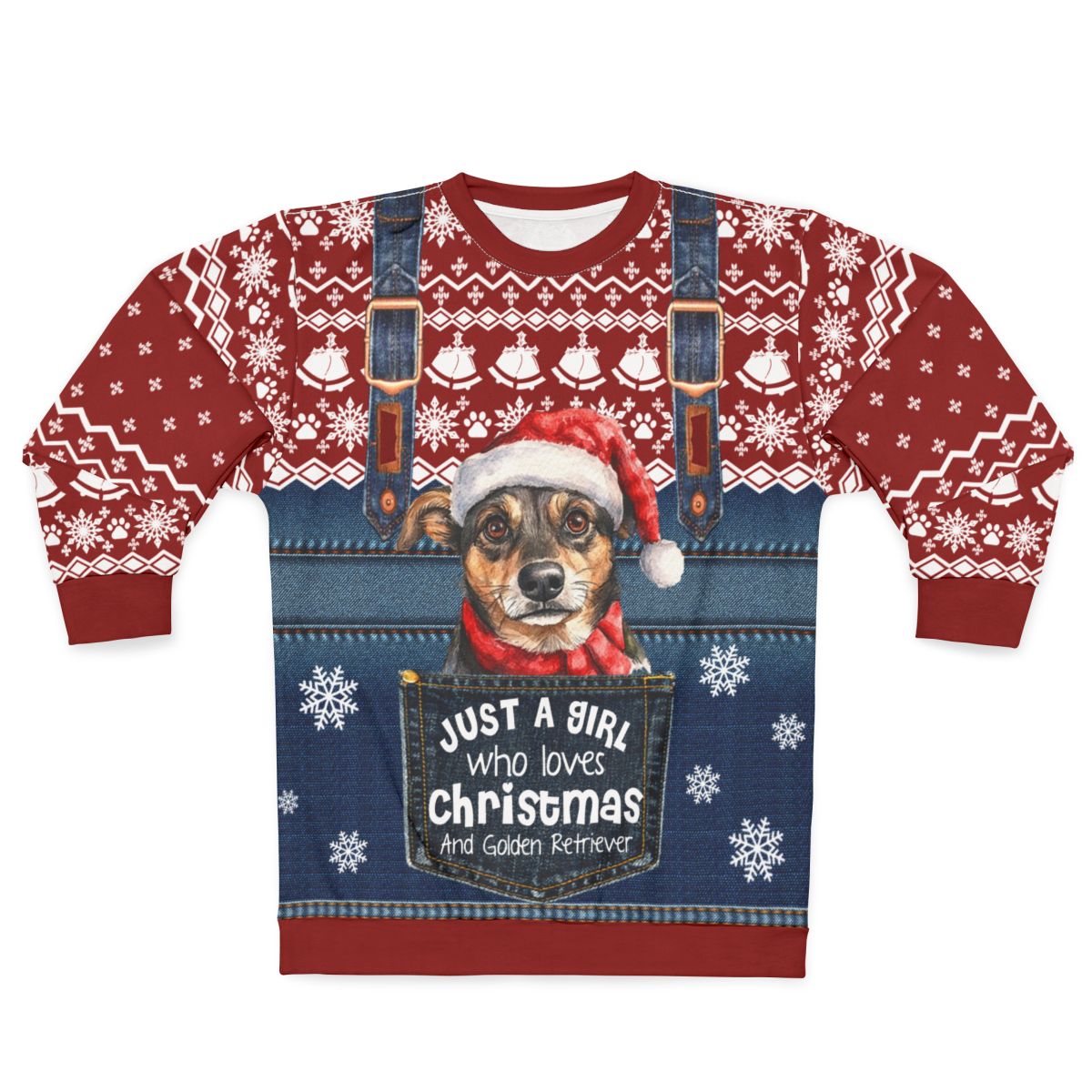 AOP Sweatshirt – Just a Girl Who Loves Christmas & Golden Retriever | Dog Lover Holiday Sweater