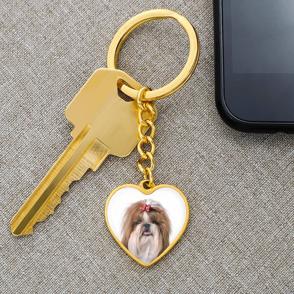 Personalized Custom Photo Shih Tzu Heart Keychain (Put Your Pet on a Keychain)