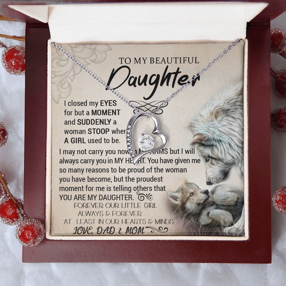To My Daughter - Forever Love Heart Necklace (Wolves Design) (Jack- Personal)
