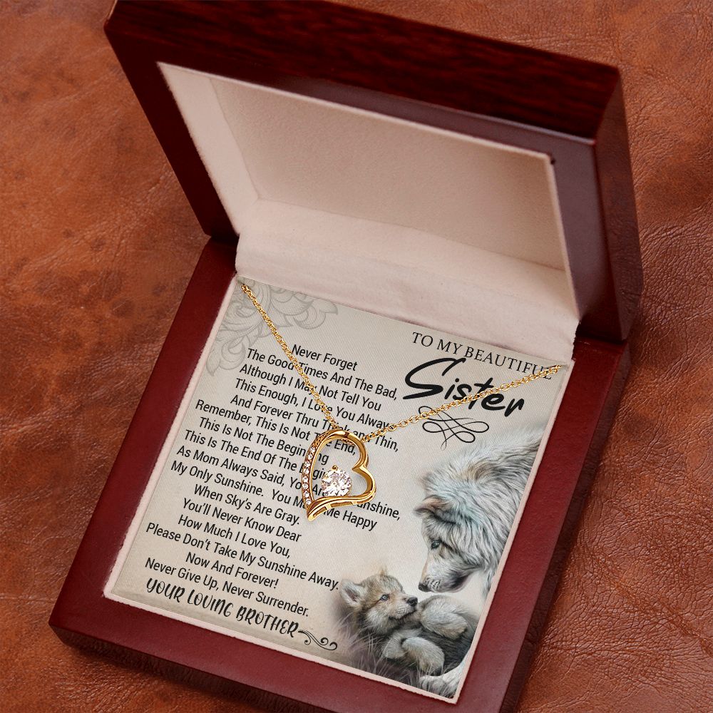 To My Sister - Forever Love Heart Necklace (Wolves Design) (Jack- Personal)
