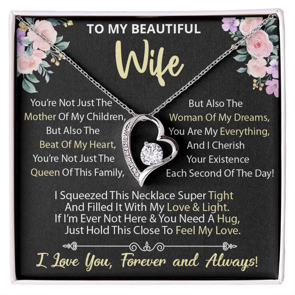 To My Wife - Forever Love Heart Necklace (Black,Flowers) (Jack- Personal)