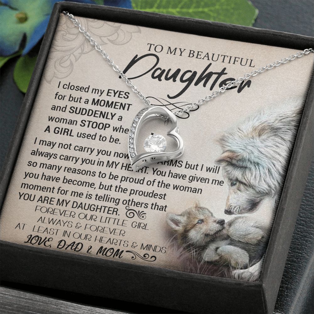 To My Daughter - Forever Love Heart Necklace (Wolves Design) (Jack- Personal)