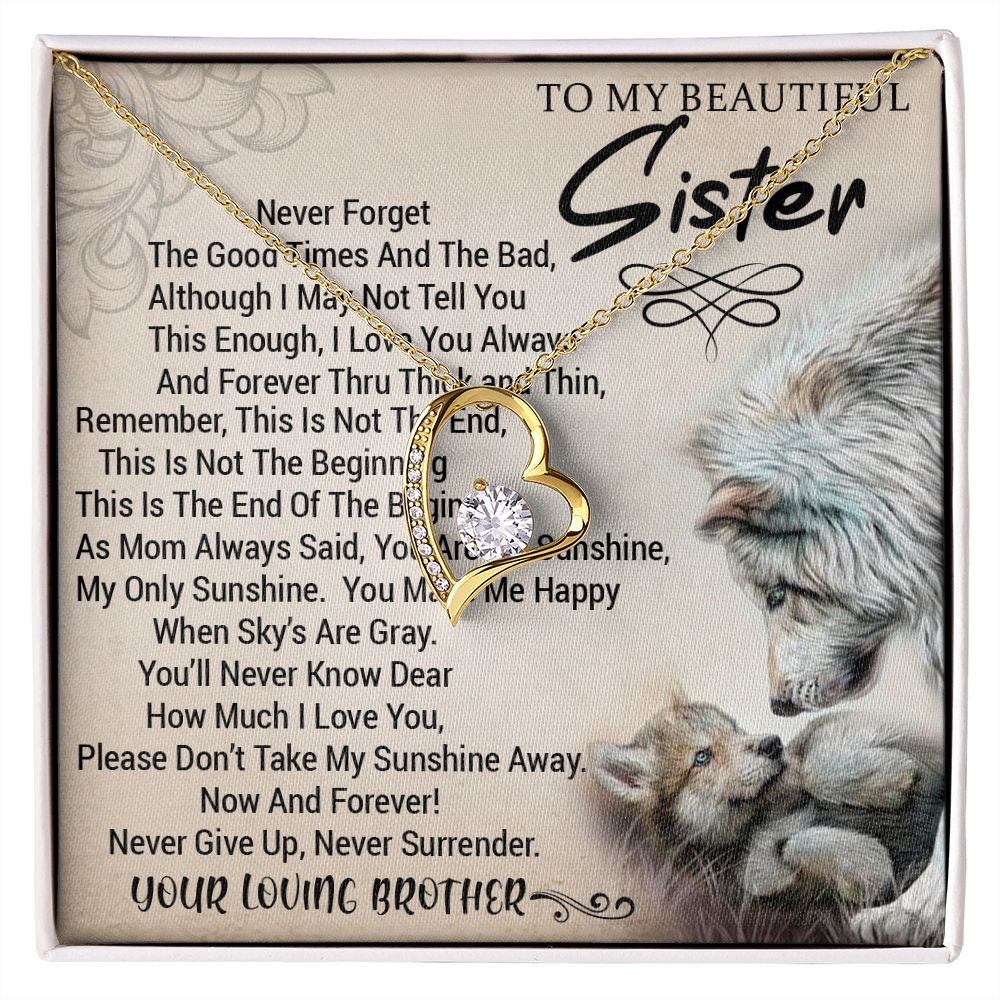 To My Sister - Forever Love Heart Necklace (Wolves Design) (Jack- Personal)