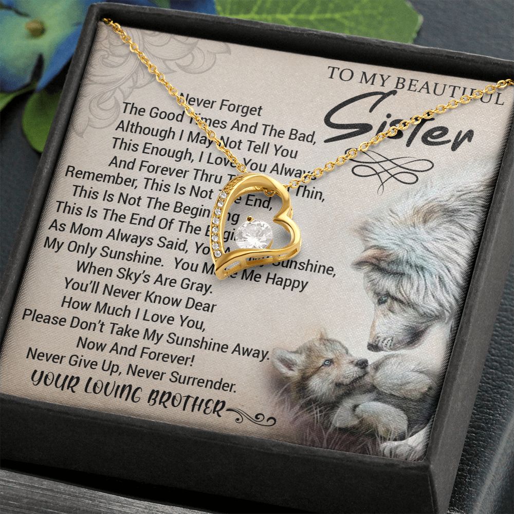 To My Sister - Forever Love Heart Necklace (Wolves Design) (Jack- Personal)