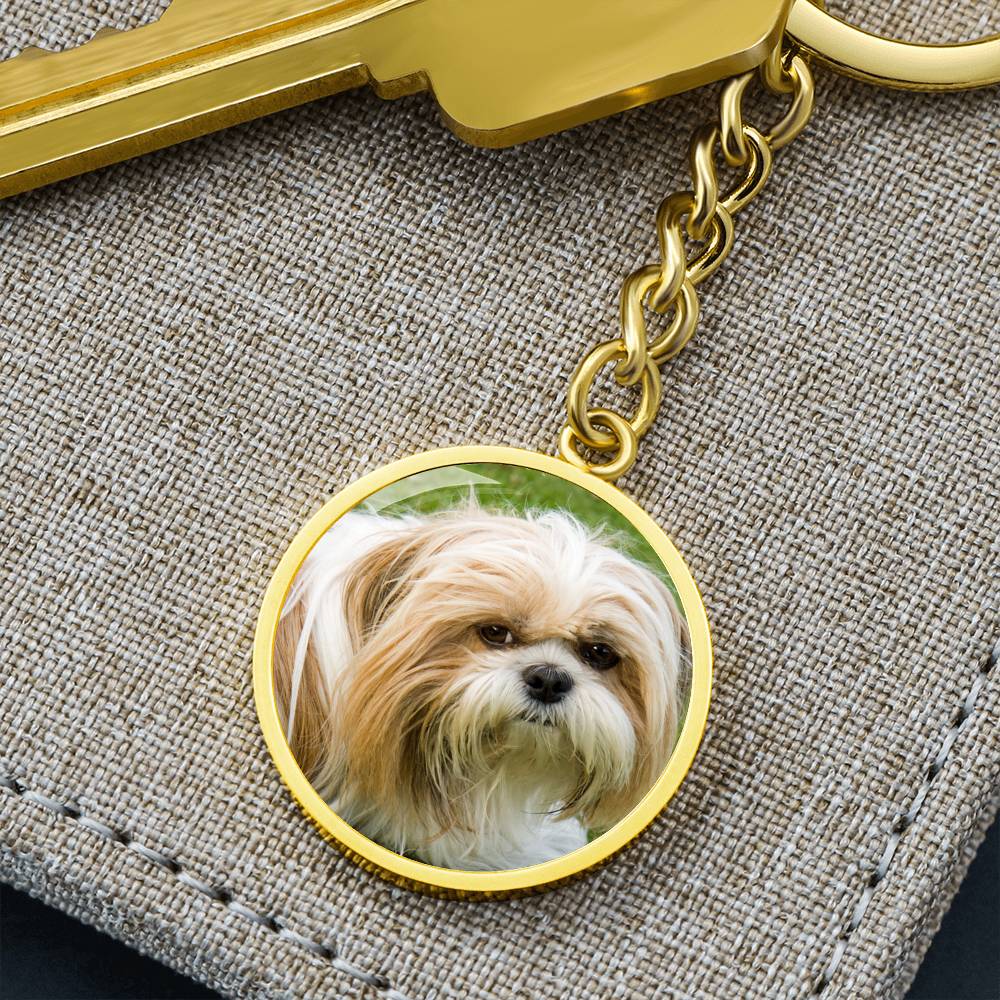 Personalized Custom Photo Shih Tzu Circle Keychain (Put Your Pet on a Keychain)