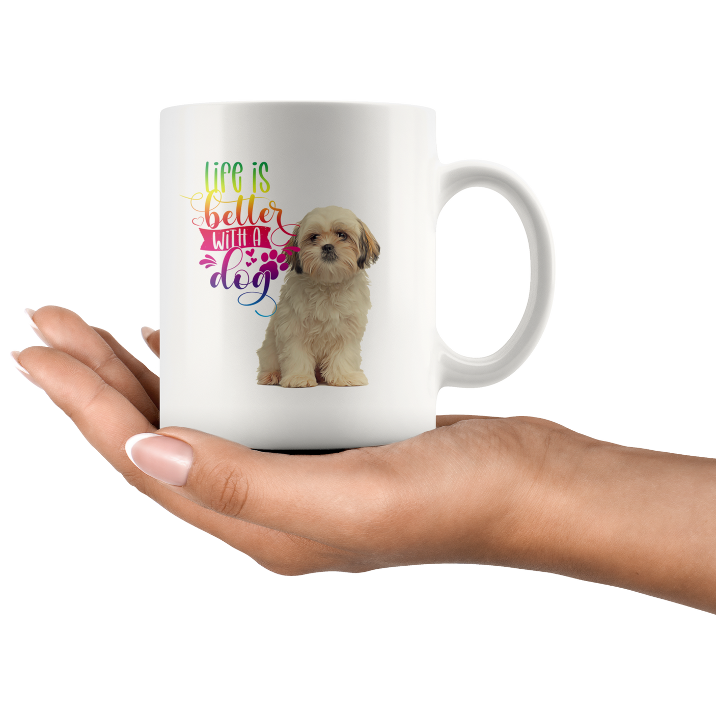 Life Is Better With A Dog Shih Tzu White Mug (Colorful Text)