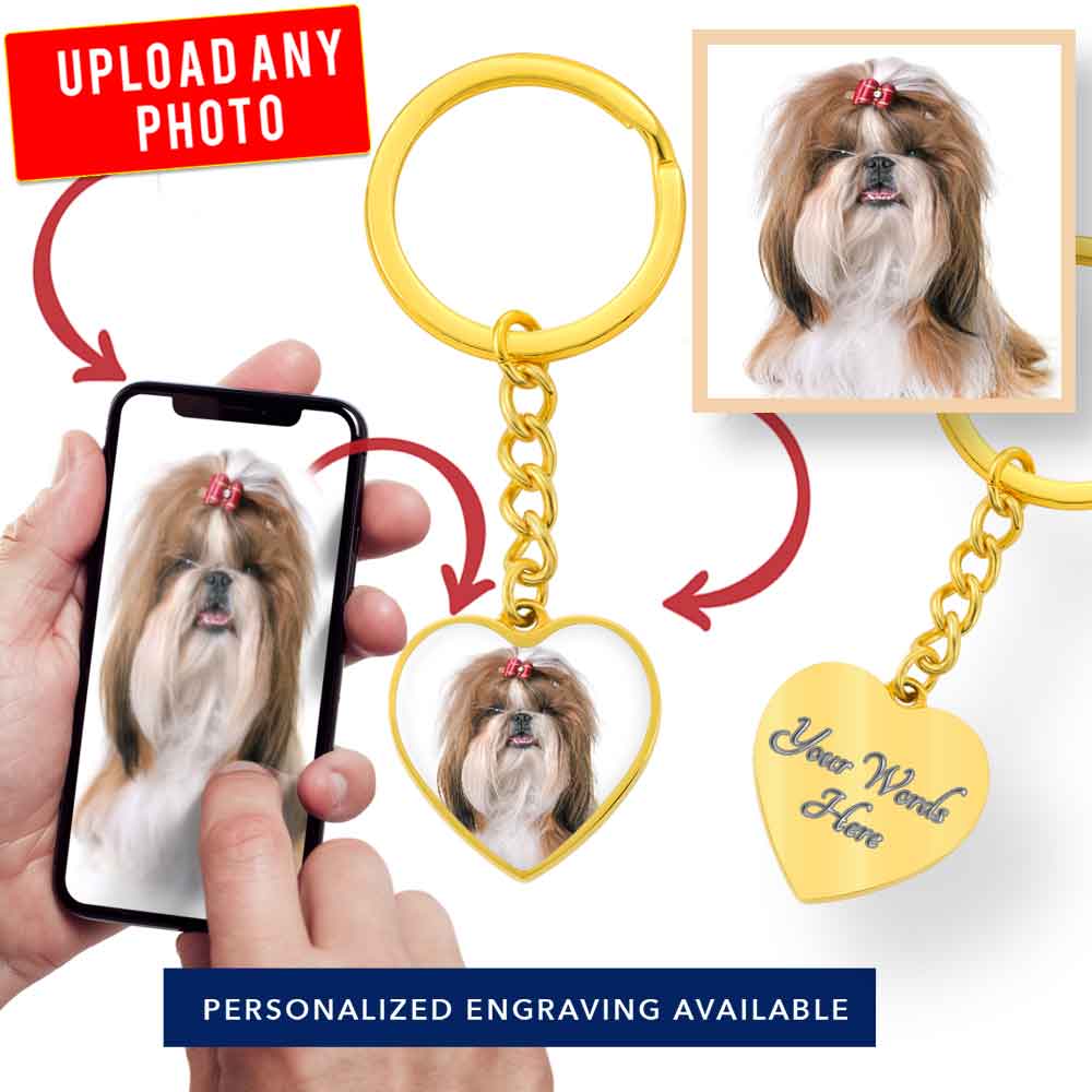 Personalized Custom Photo Shih Tzu Heart Keychain (Put Your Pet on a Keychain)
