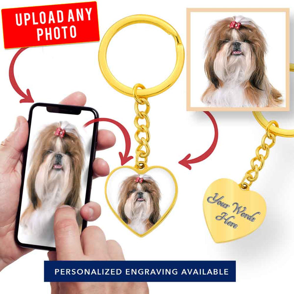 Personalized Custom Photo Shih Tzu Heart Keychain (Put Your Pet on a Keychain)