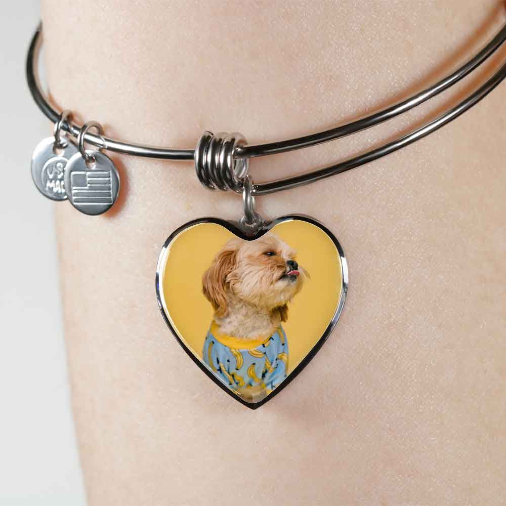 Personalized Custom Photo Shih Tzu Heart Bangle Bracelet (Put Your Pet on a Bracelet)