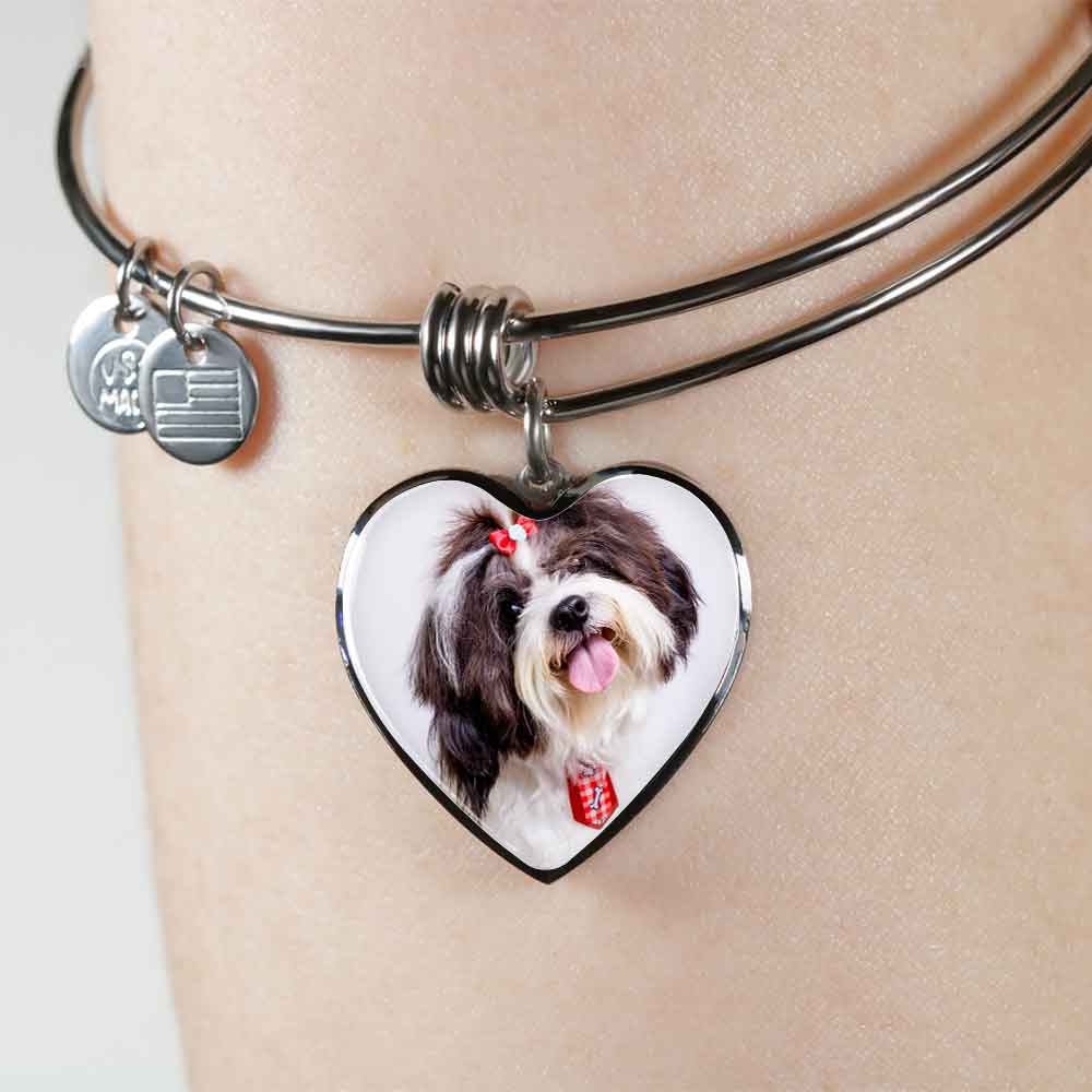 Personalized Custom Photo Shih Tzu Heart Bangle Bracelet (Put Your Pet on a Bracelet)