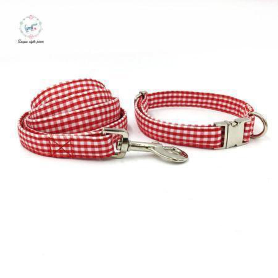 Snazzy Red Checkered Dog Collar with Matching Leash