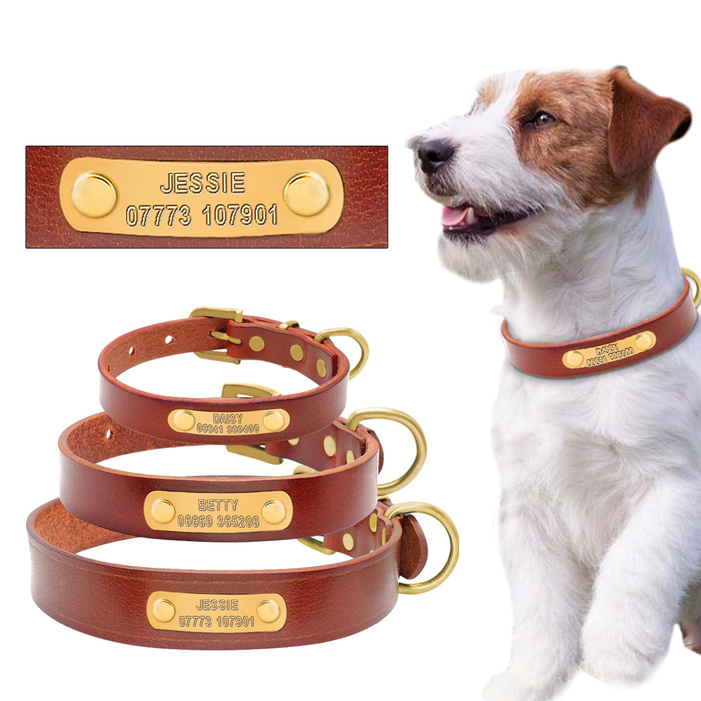 Personalized Dog ID Collar Leather Customized Engraved Pet ID Tag