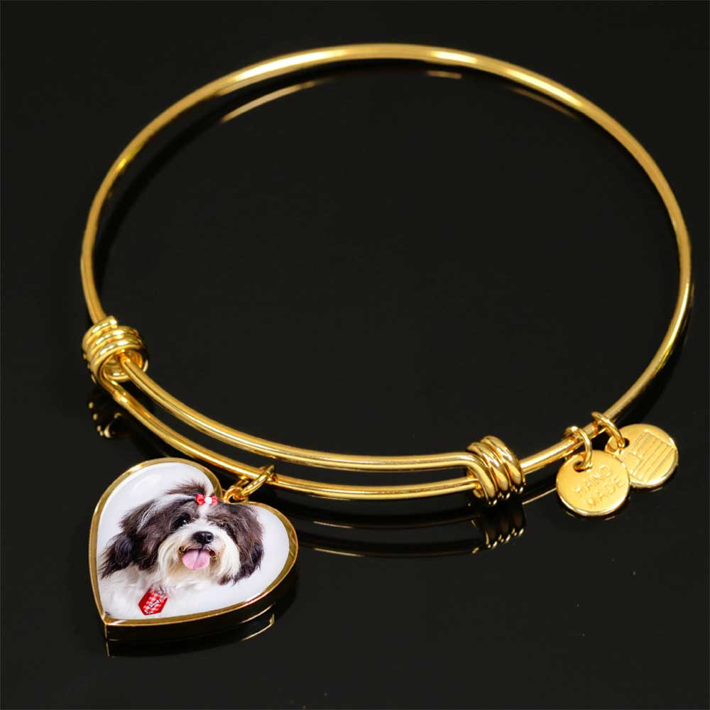 Personalized Custom Photo Shih Tzu Heart Bangle Bracelet (Put Your Pet on a Bracelet)