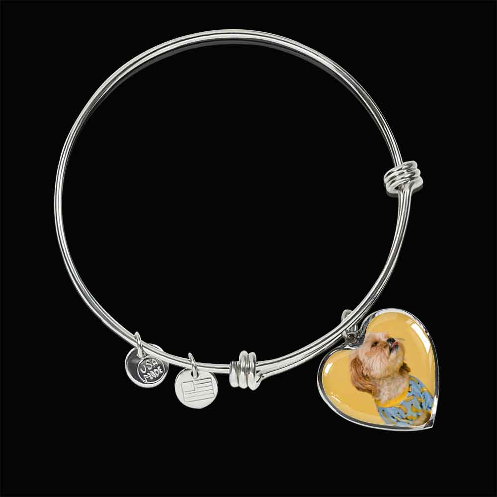 Personalized Custom Photo Shih Tzu Heart Bangle Bracelet (Put Your Pet on a Bracelet)