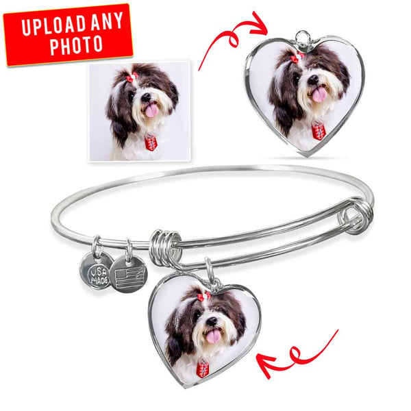 Personalized Custom Photo Shih Tzu Heart Bangle Bracelet (Put Your Pet on a Bracelet)