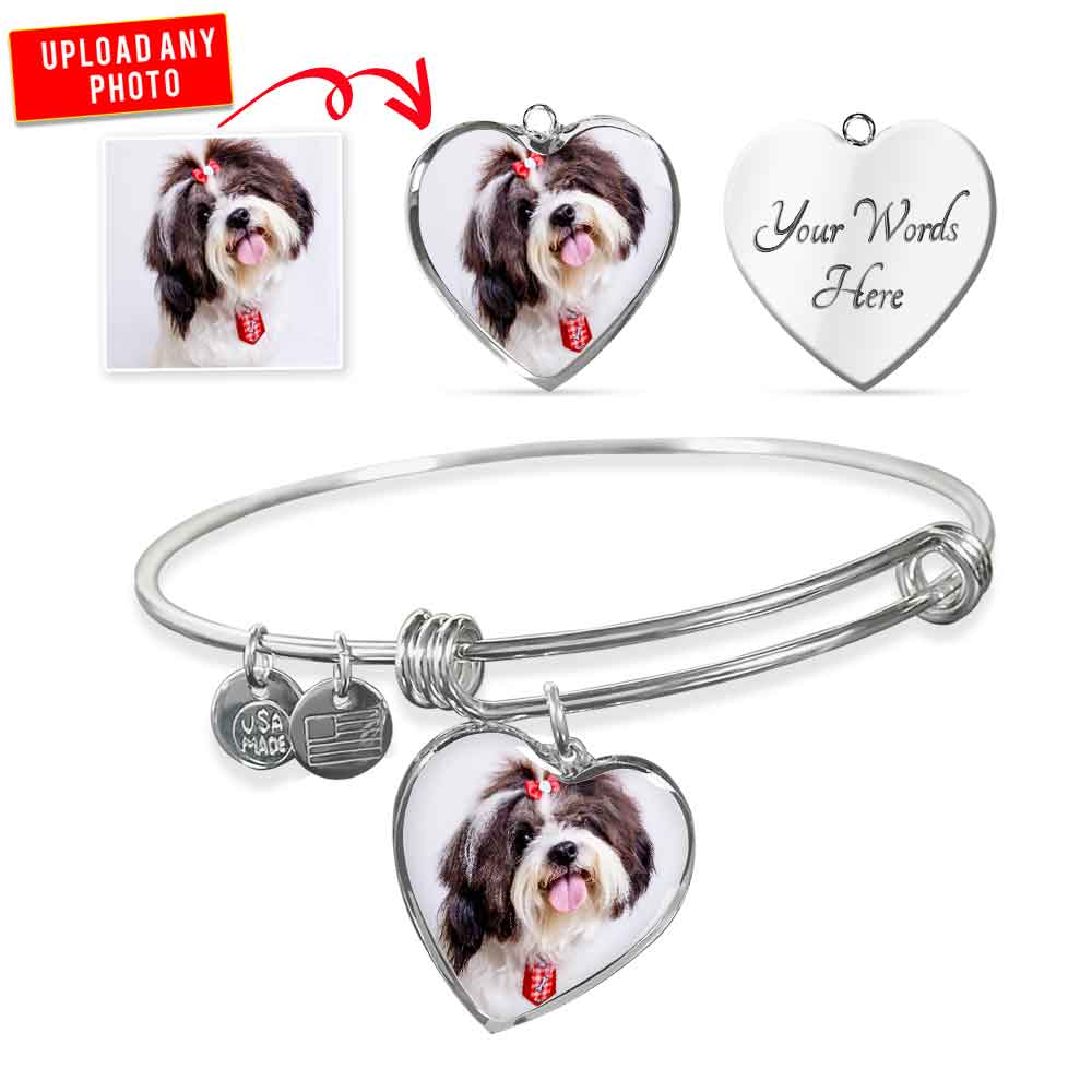 Personalized Custom Photo Shih Tzu Heart Bangle Bracelet (Put Your Pet on a Bracelet)