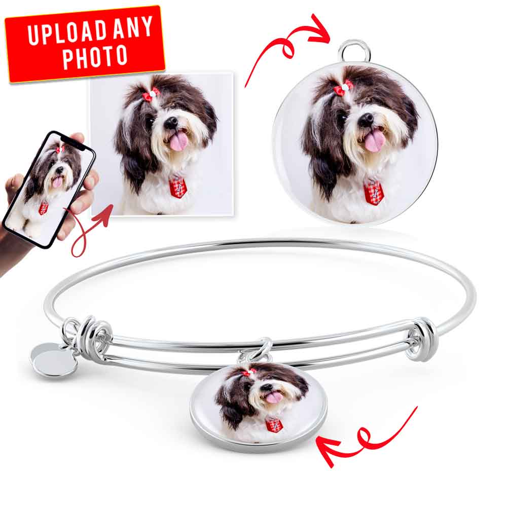 Personalized Custom Photo Shih Tzu Circle Bangle Bracelet (Put Your Pet on a Bracelet)