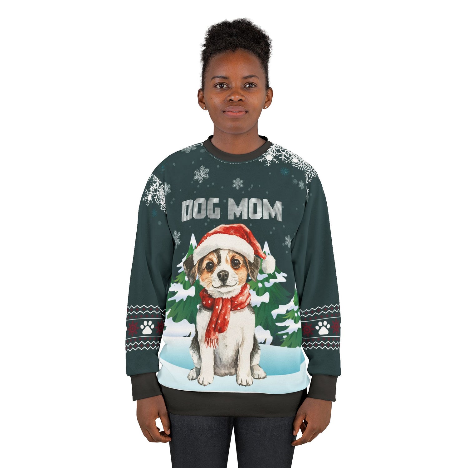 Dog Mom Christmas sweatshirt with Santa puppy design