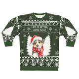Green AOP dog lover holiday sweater