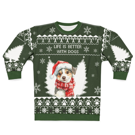 Green AOP dog lover holiday sweater