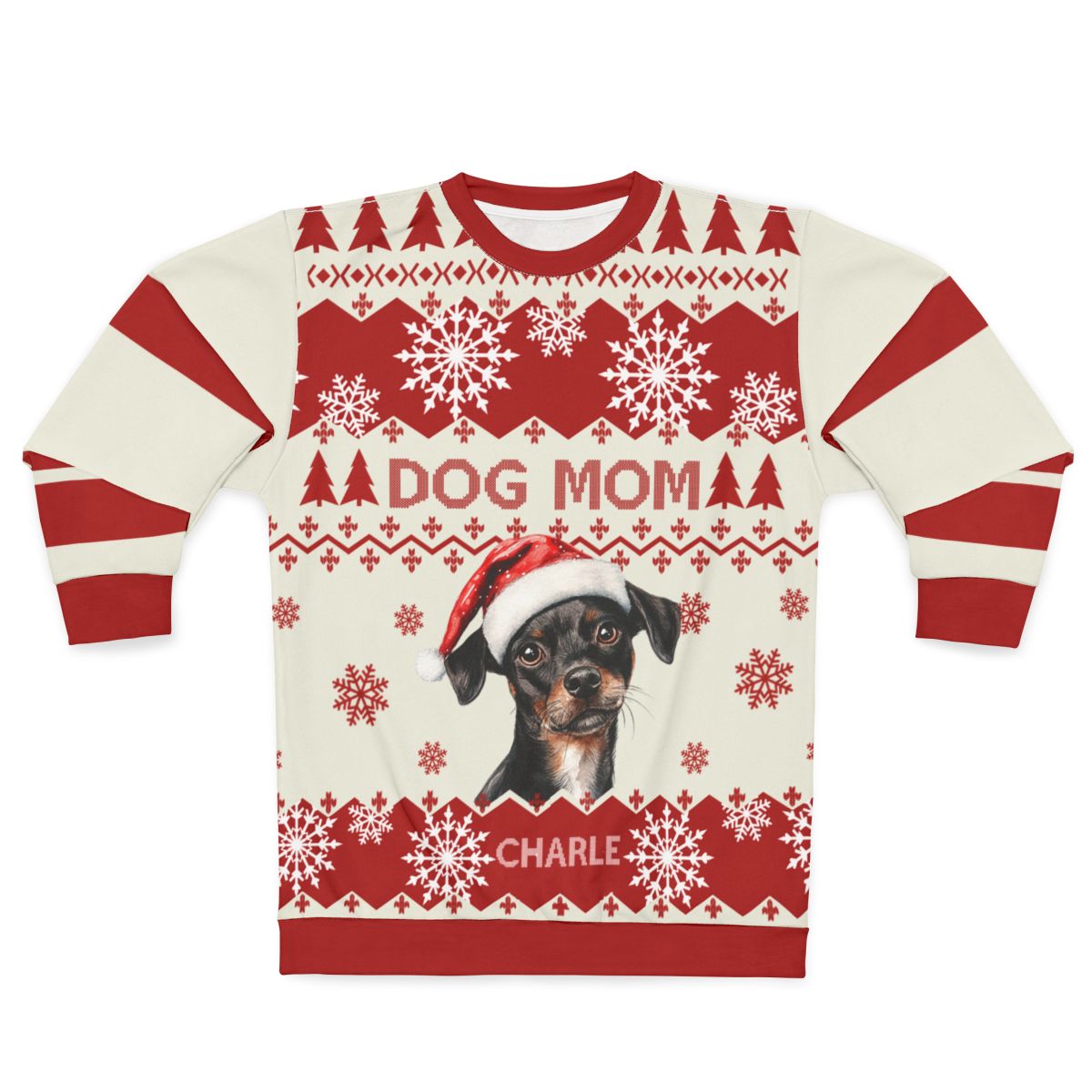 AOP Sweatshirt – Dog Mom Christmas Sweater | Custom Dog Name Holiday Gift !