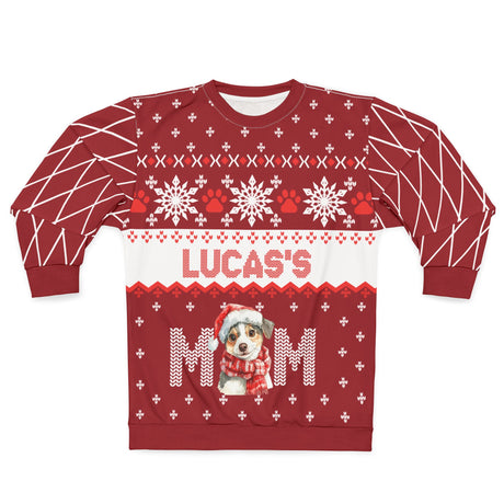 AOP Sweatshirt – Personalized Dog Name Christmas Sweater | Custom “Dog Mom” Holiday Gift