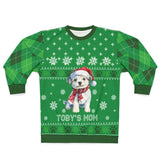 AOP Sweatshirt – Custom Dog Name Christmas Sweater | Personalized “Dog Mom” Holiday Sweatshirt