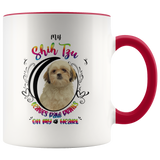 My Shih Tzu Leaves Paw Prints On My Heart White Shih Tzu 2-Toned Color Mug (Colorful Text)