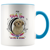 My Shih Tzu Leaves Paw Prints On My Heart White Shih Tzu 2-Toned Color Mug (Colorful Text)