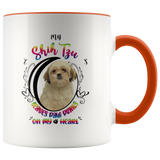 My Shih Tzu Leaves Paw Prints On My Heart White Shih Tzu 2-Toned Color Mug (Colorful Text)