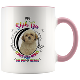 My Shih Tzu Leaves Paw Prints On My Heart White Shih Tzu 2-Toned Color Mug (Colorful Text)