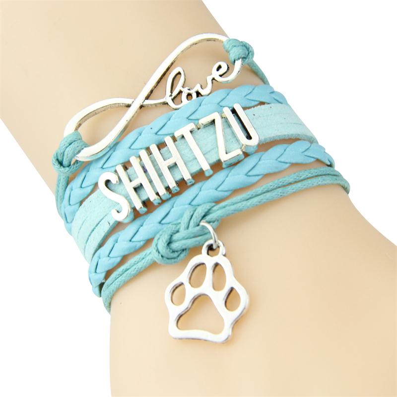 SHIHTZU LOVE Infinity Love Leather Braided Bracelet With Paw Print Charms