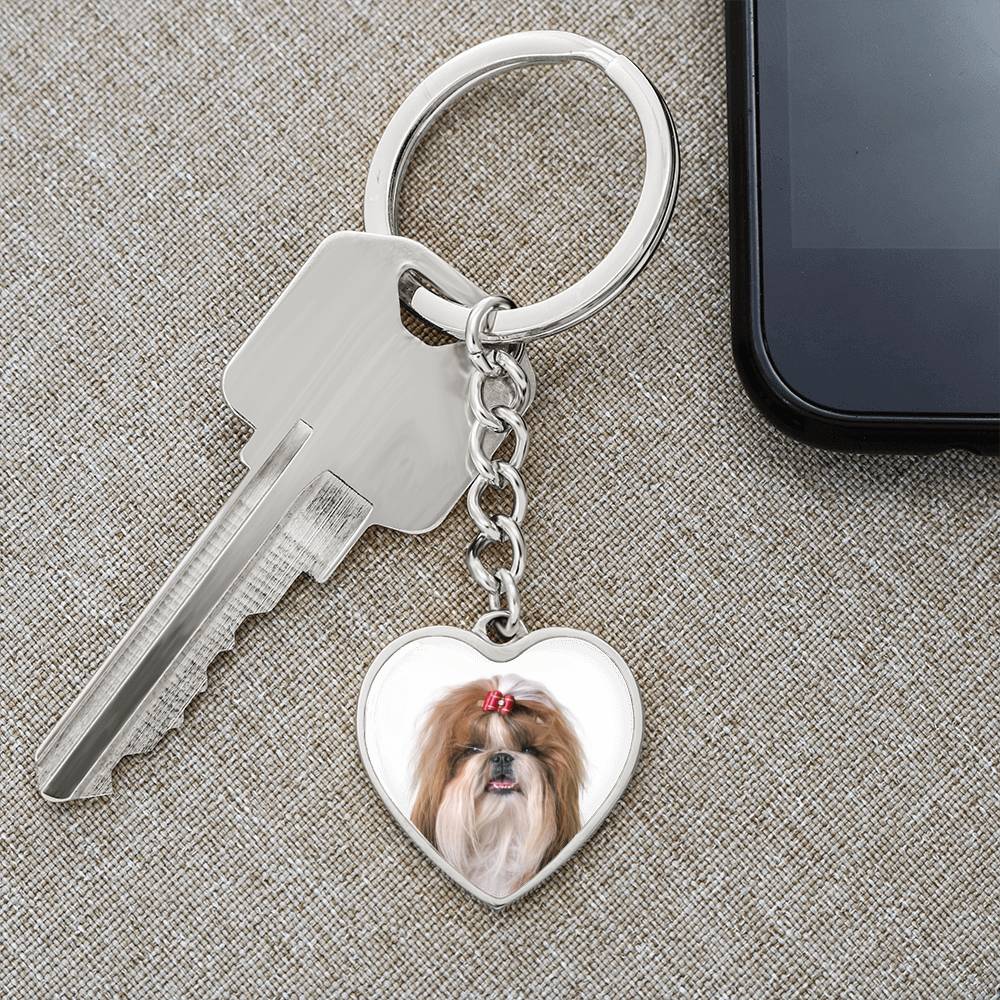 Personalized Custom Photo Shih Tzu Heart Keychain (Put Your Pet on a Keychain)