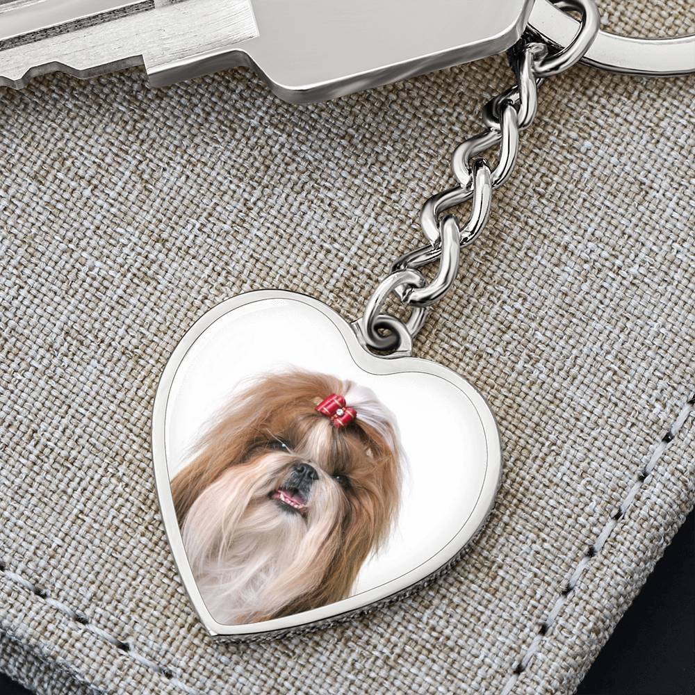 Personalized Custom Photo Shih Tzu Heart Keychain (Put Your Pet on a Keychain)