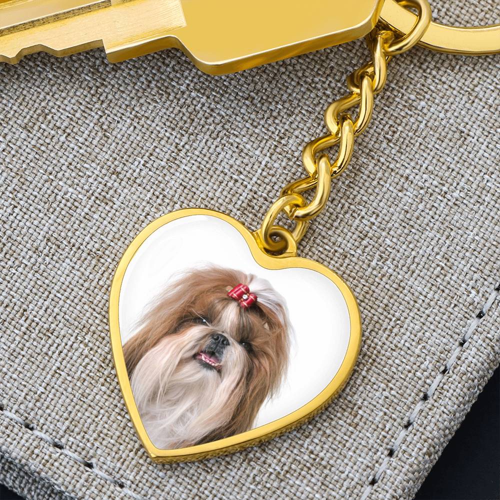 Personalized Custom Photo Shih Tzu Heart Keychain (Put Your Pet on a Keychain)