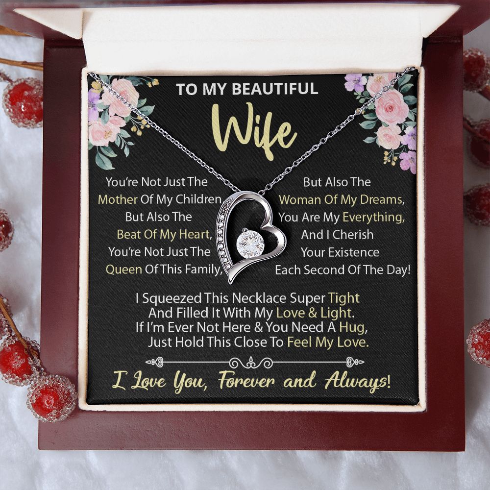 To My Wife - Forever Love Heart Necklace (Black,Flowers) (Jack- Personal)
