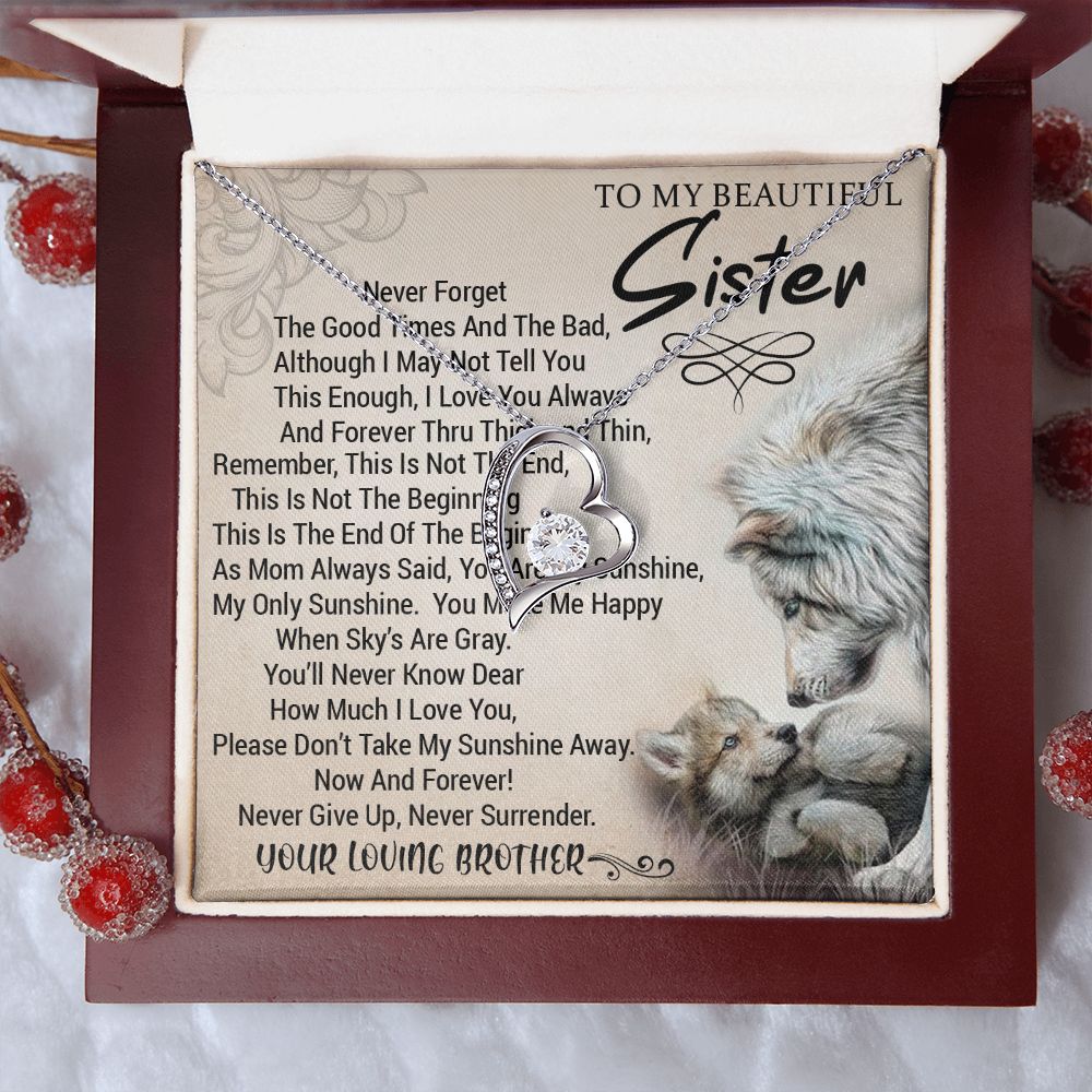 To My Sister - Forever Love Heart Necklace (Wolves Design) (Jack- Personal)