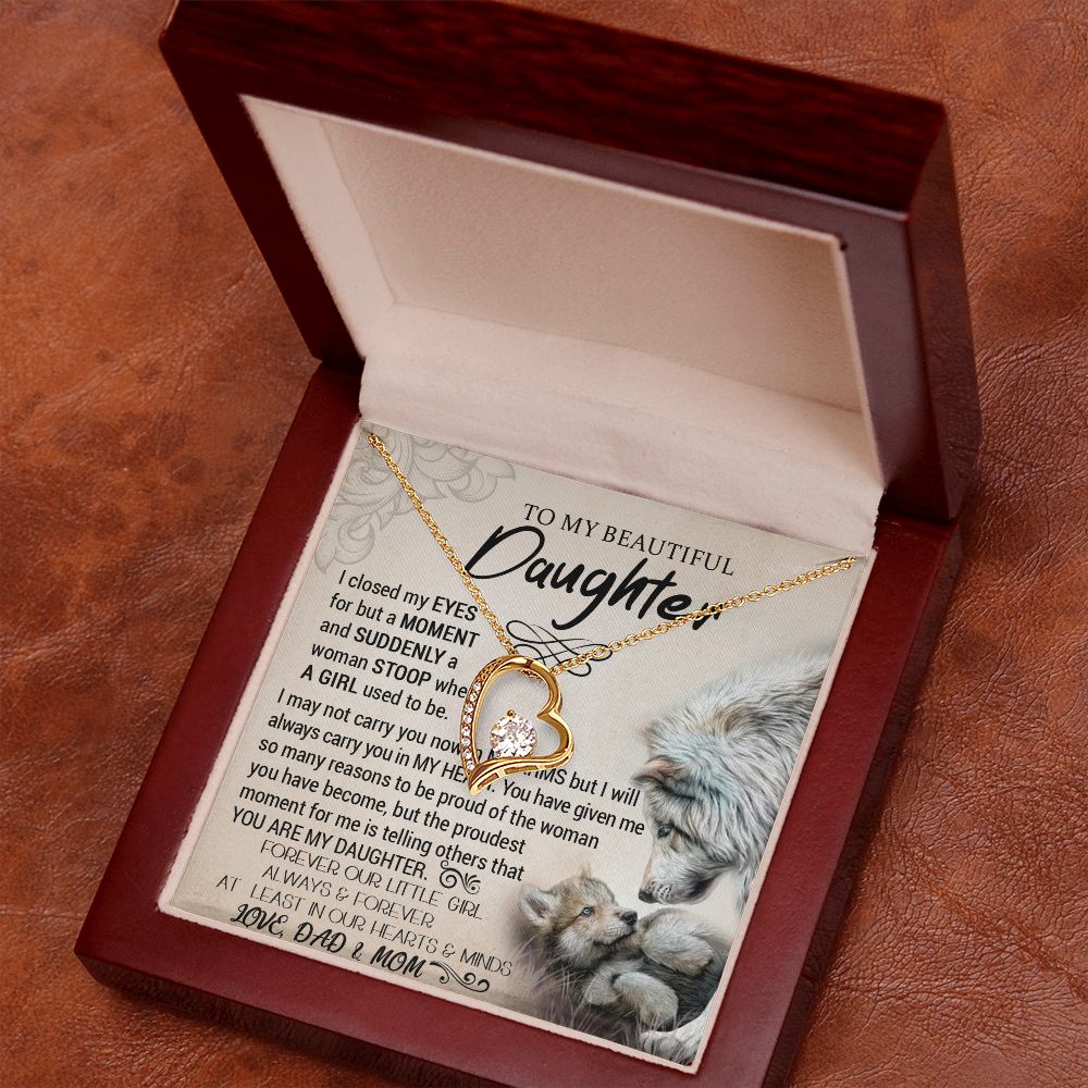To My Daughter - Forever Love Heart Necklace (Wolves Design) (Jack- Personal)