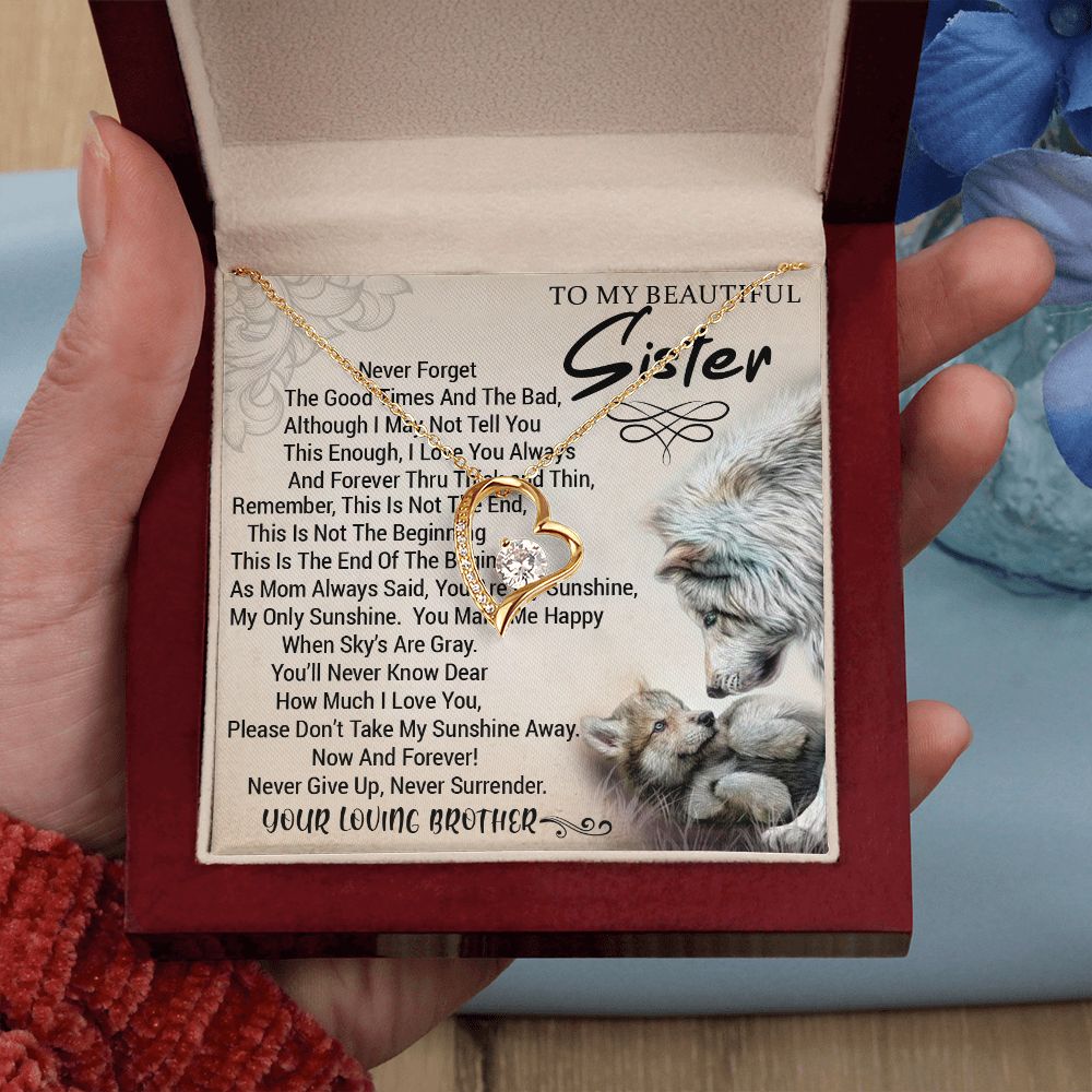 To My Sister - Forever Love Heart Necklace (Wolves Design) (Jack- Personal)