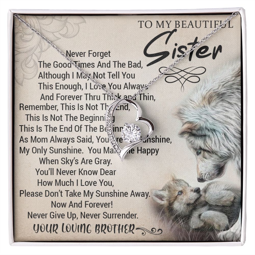 To My Sister - Forever Love Heart Necklace (Wolves Design) (Jack- Personal)