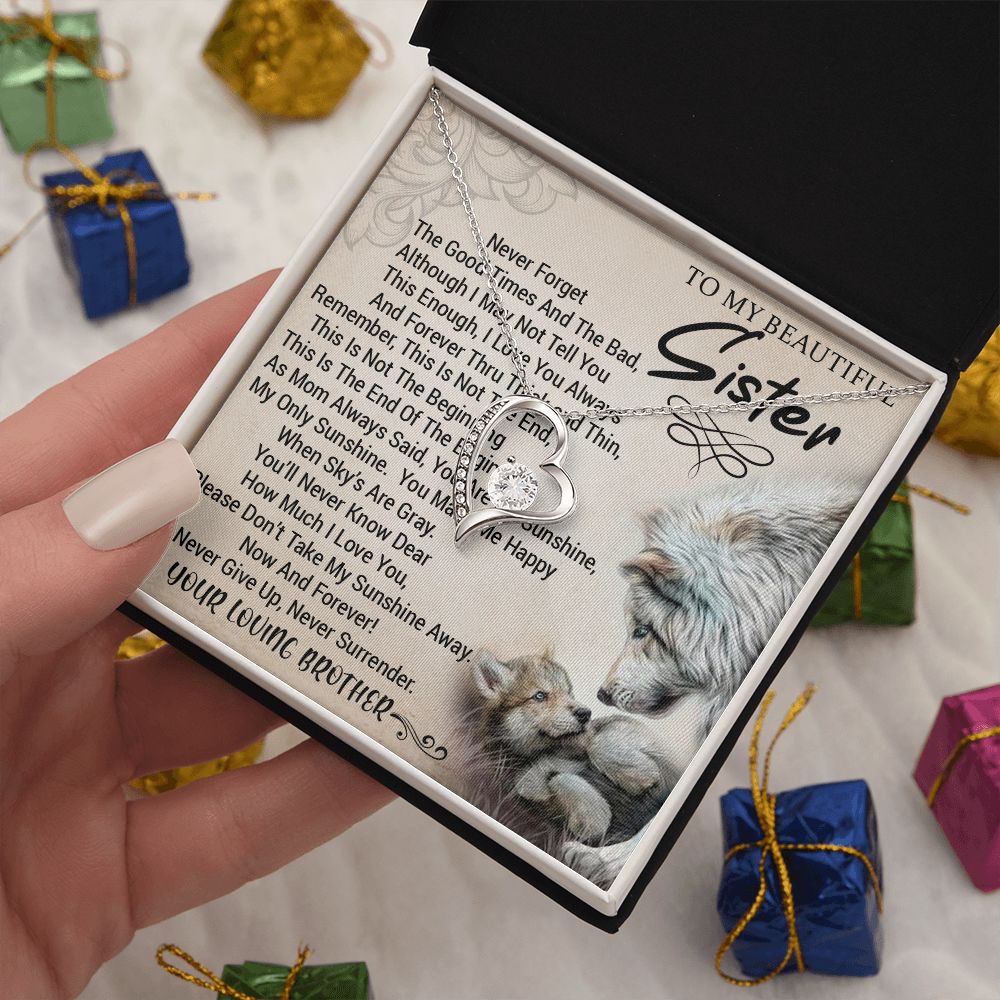To My Sister - Forever Love Heart Necklace (Wolves Design) (Jack- Personal)