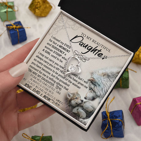 To My Daughter - Forever Love Heart Necklace (Wolves Design) (Jack- Personal)