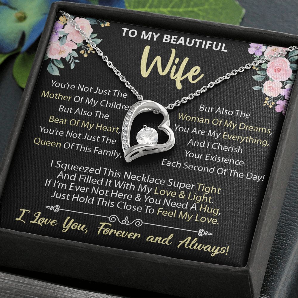 To My Wife - Forever Love Heart Necklace (Black,Flowers) (Jack- Personal)