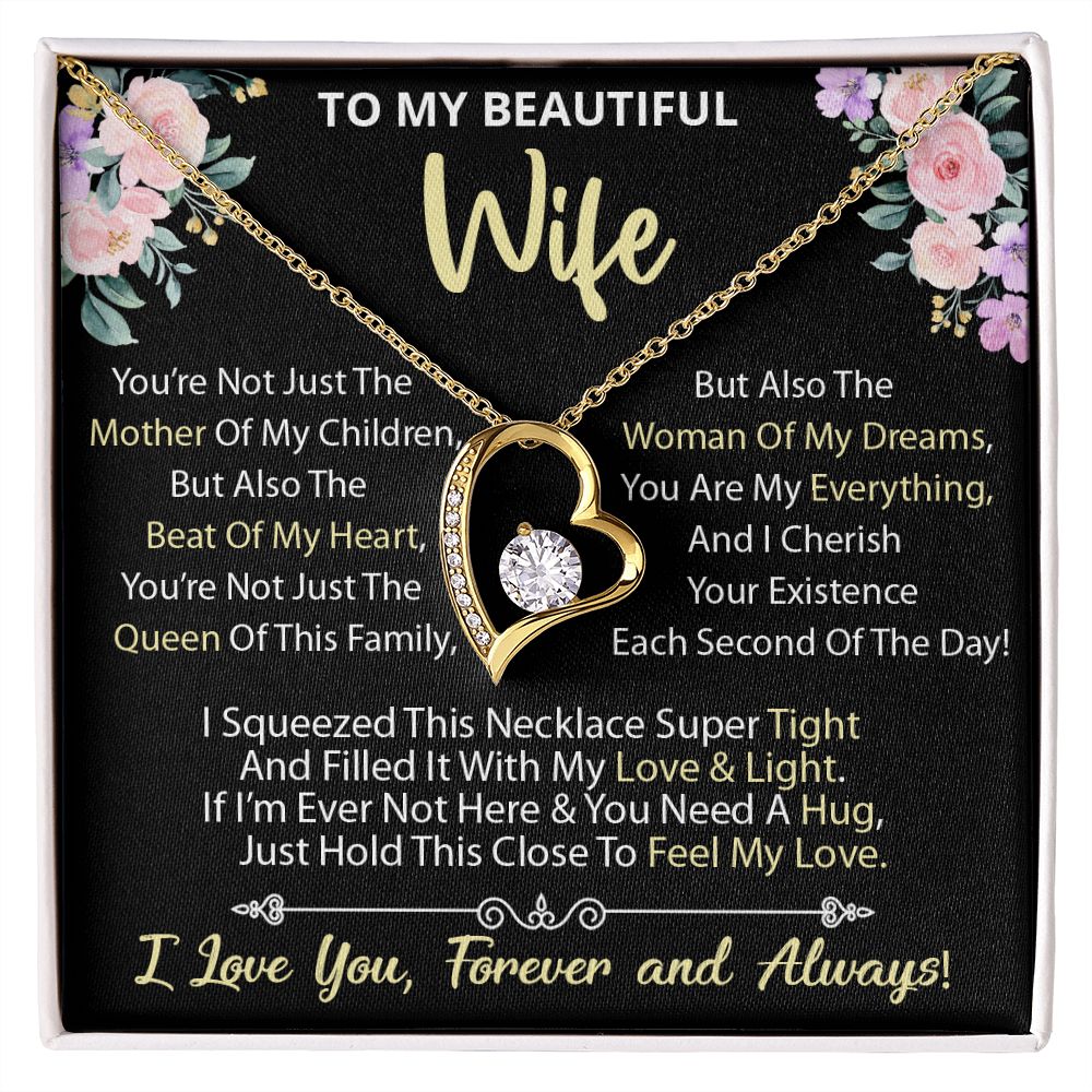 To My Wife - Forever Love Heart Necklace (Black,Flowers) (Jack- Personal)