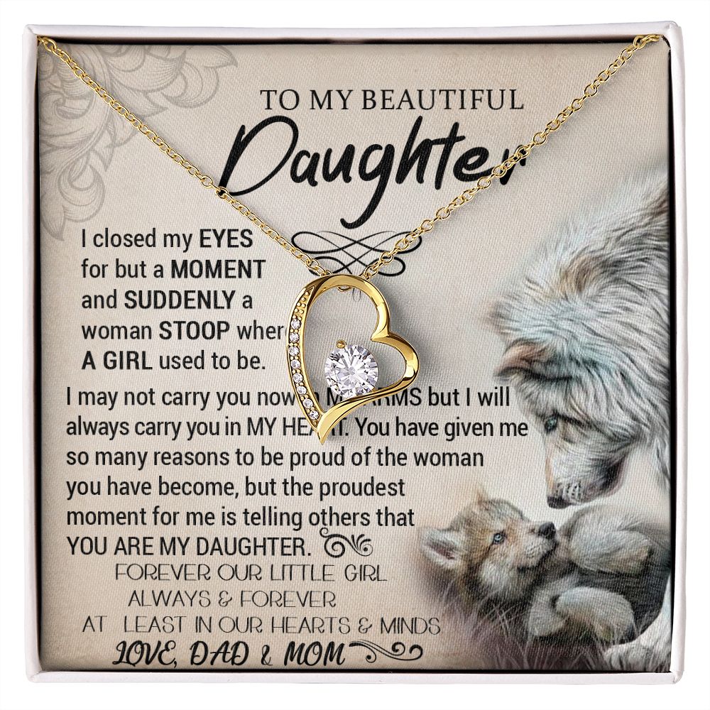 To My Daughter - Forever Love Heart Necklace (Wolves Design) (Jack- Personal)