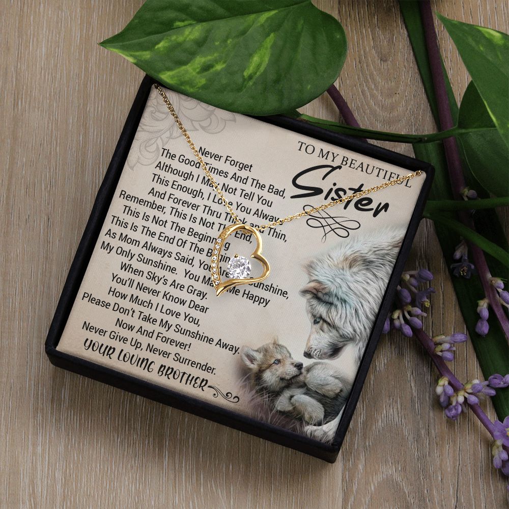 To My Sister - Forever Love Heart Necklace (Wolves Design) (Jack- Personal)