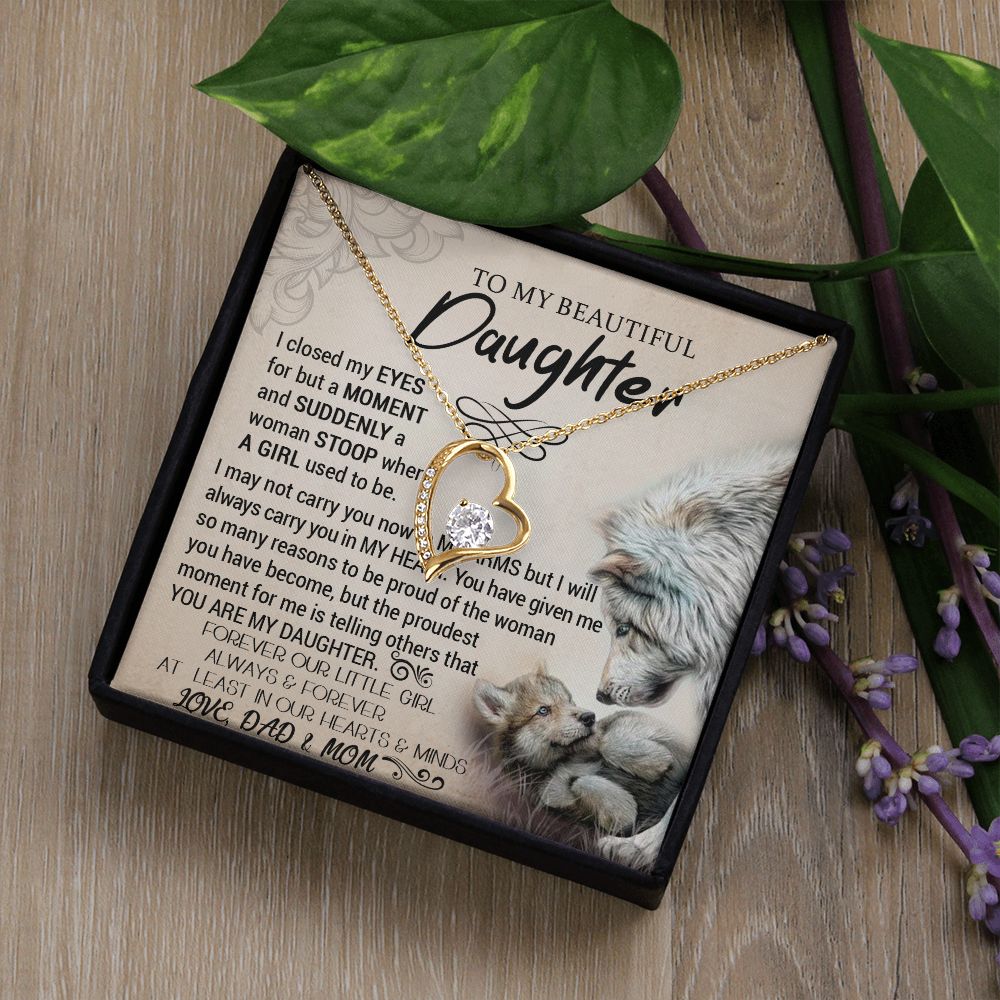 To My Daughter - Forever Love Heart Necklace (Wolves Design) (Jack- Personal)