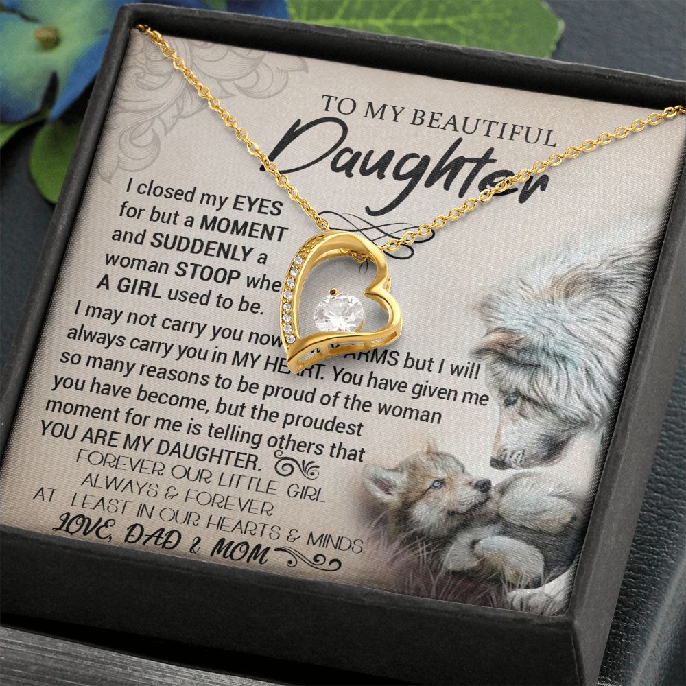 To My Daughter - Forever Love Heart Necklace (Wolves Design) (Jack- Personal)