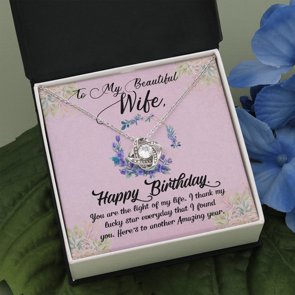 To My Wife Love Knot Necklace Cubic Zirconia Pendant Wife Birthday Jewelry Gift  (#264887800753