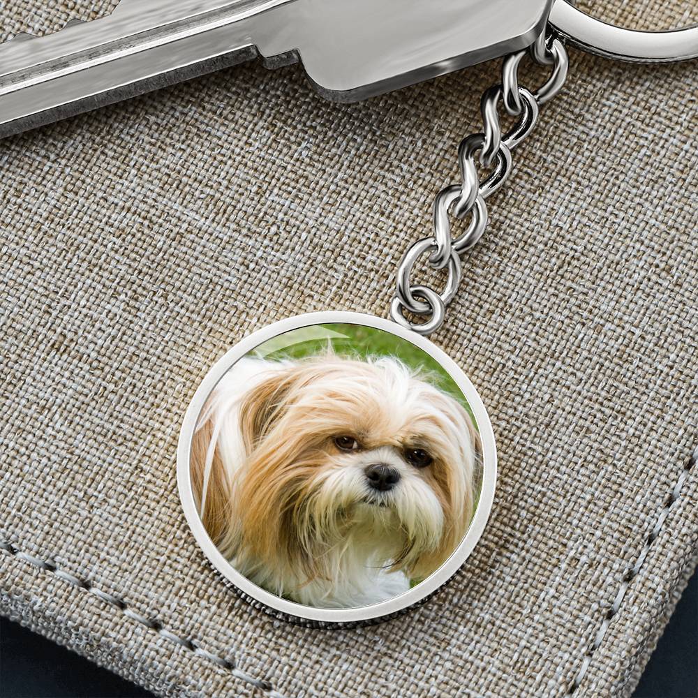 Personalized Custom Photo Shih Tzu Circle Keychain (Put Your Pet on a Keychain)